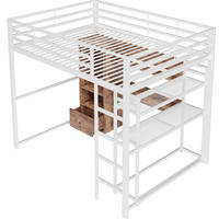 HOCHBETT mit Schreibtisch 140/200 cm in Weiß – mit Stauraum und LED - Weiß, Holzwerkstoff (140/200cm) - BEAOK