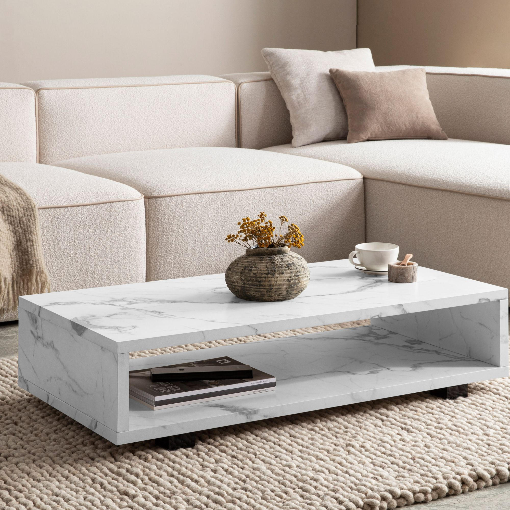 Thumbnail - Kadima Design Couchtisch, Weiß, Kunststoff, Rechteckig,Rechteckig, Stativgestell, 100x25x50 cm, Wohnzimmer, Wohnzimmerti...