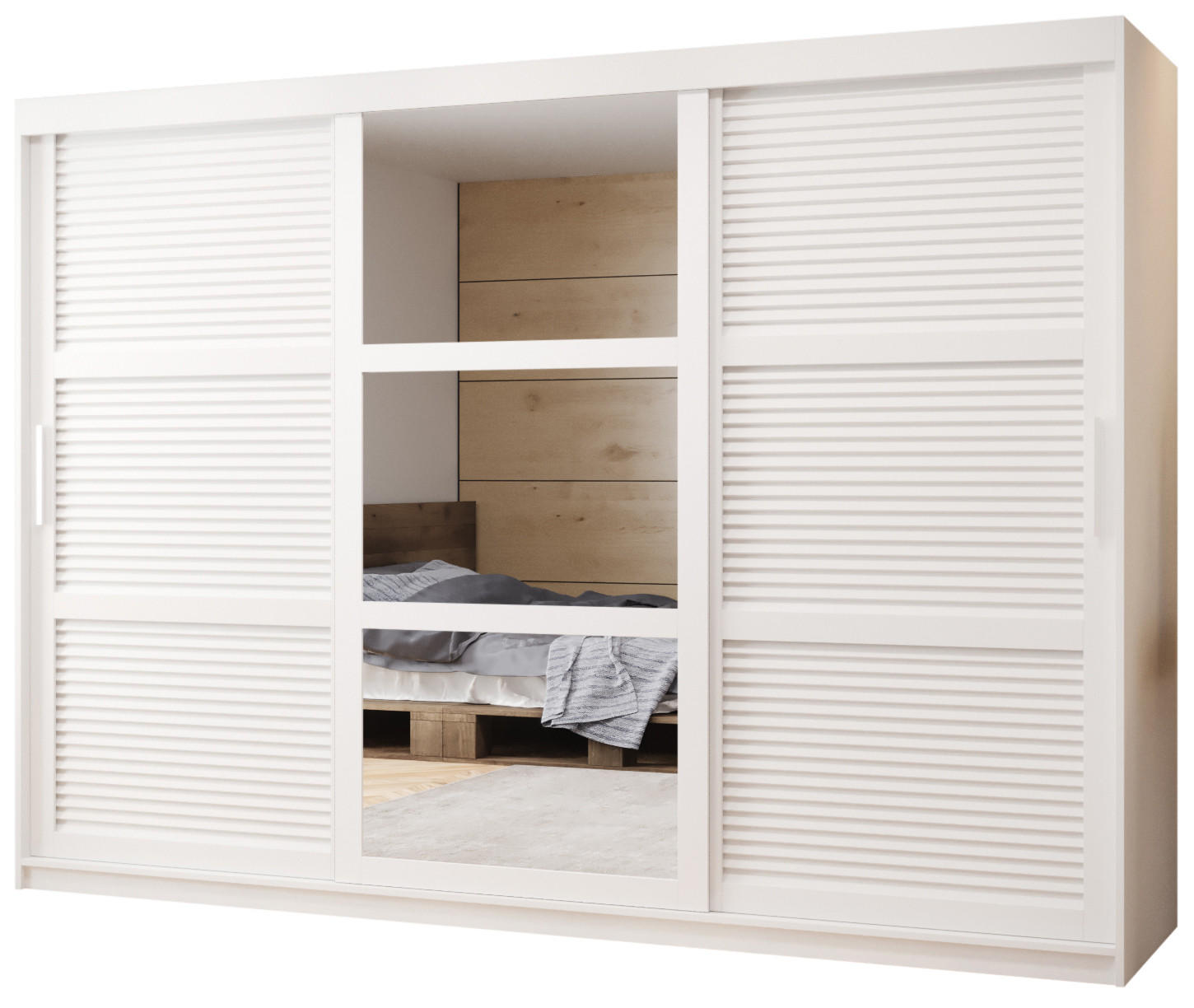 SCHWEBETÜRENSCHRANK 200/250/62 3-türig - Silberfarben/Weiß, Holz/Kunststoff (250/200/62cm) - MÖBEL KRYSPOL