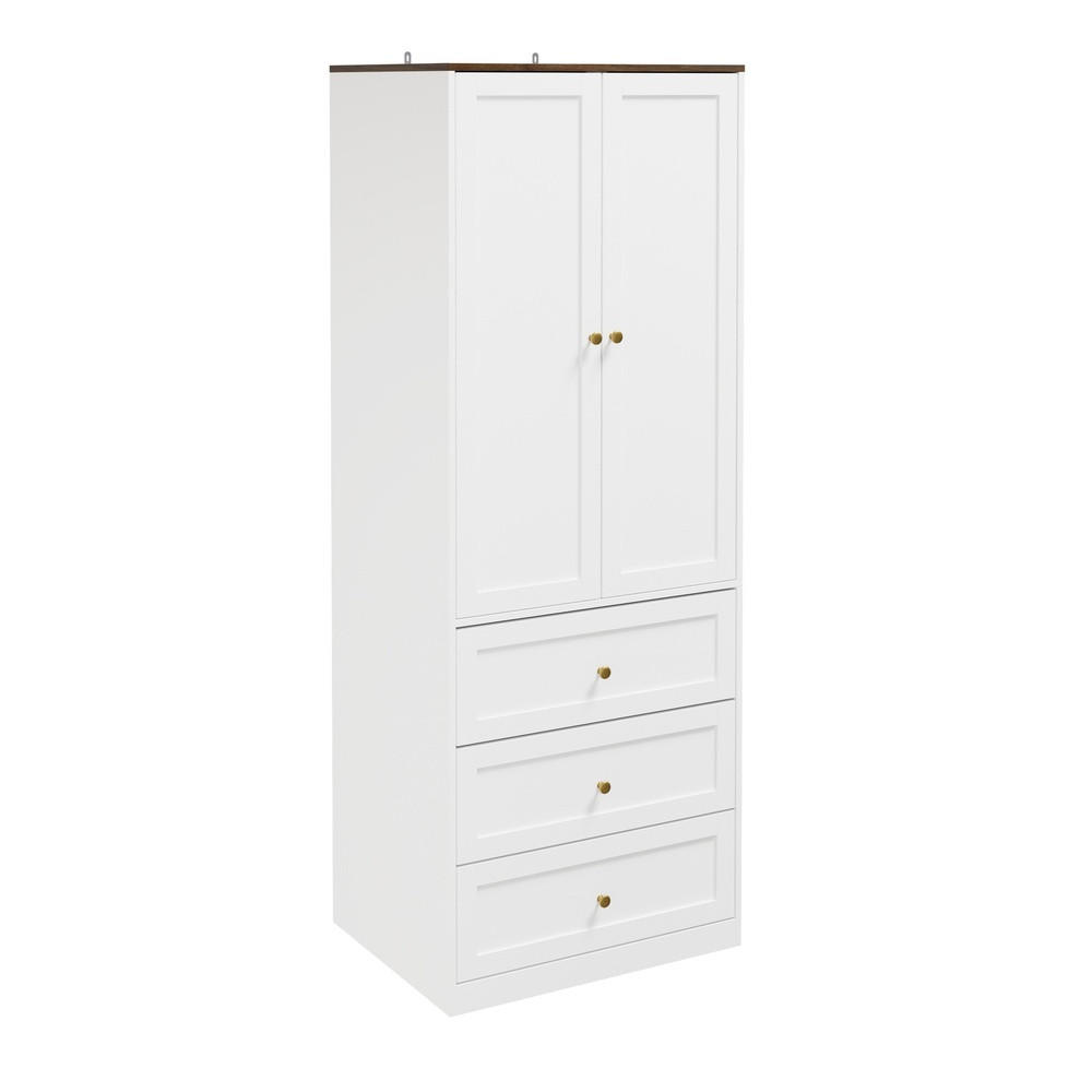 KLEIDERSCHRANK mit 2 Türen, 3 Schubladen und Kleiderstange Weiß 70x55x187cm - Ahornfarben, Fell (70/187/55cm) - SoBuy