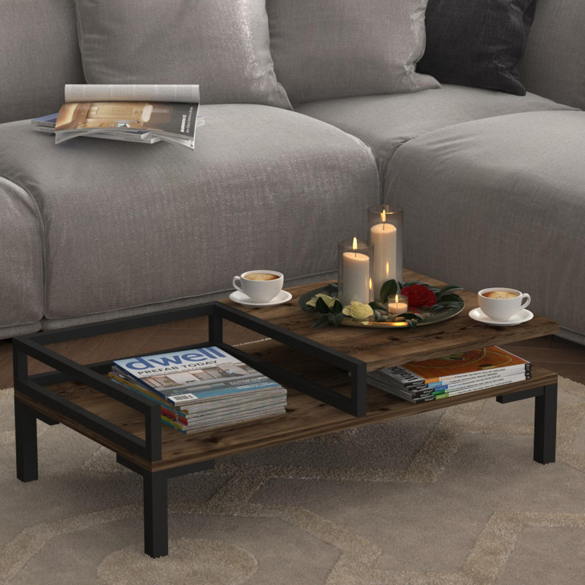 COUCHTISCH Ibestad 90/50/28 - Wildeiche, Holzwerkstoff/Metall (90/50/28cm)
