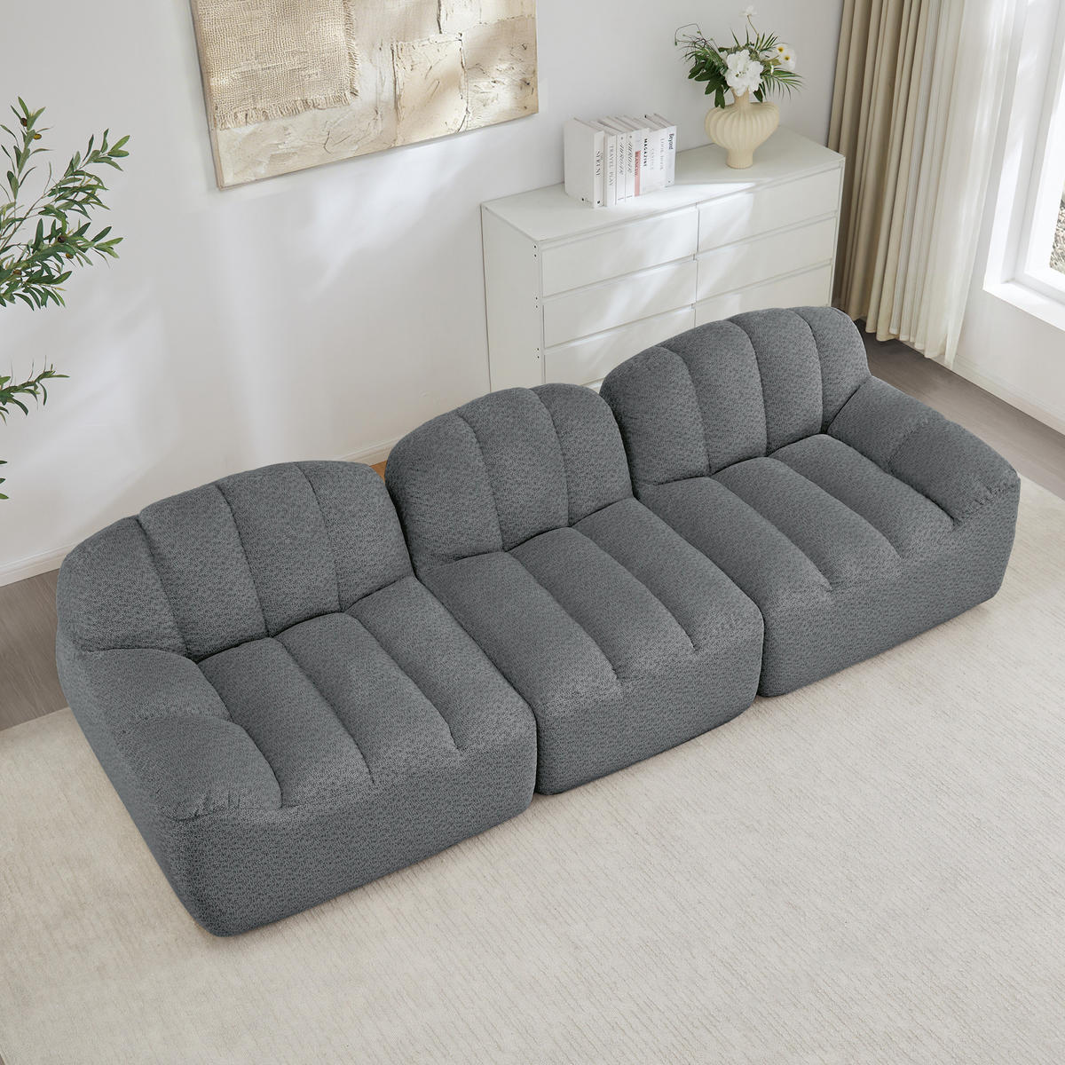 SOFA modular mit Ottoman Granular Fleece Grey 3-Sitzer - Grau, Textil (288/79/104cm) - IVMEU