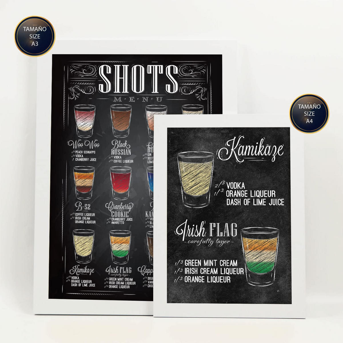 POSTER Set Mit 6 Getränke-Shot Größe A3 & A4 Weißer Rahmen - Weiß, Papier (29.7/1cm) - Nacnic