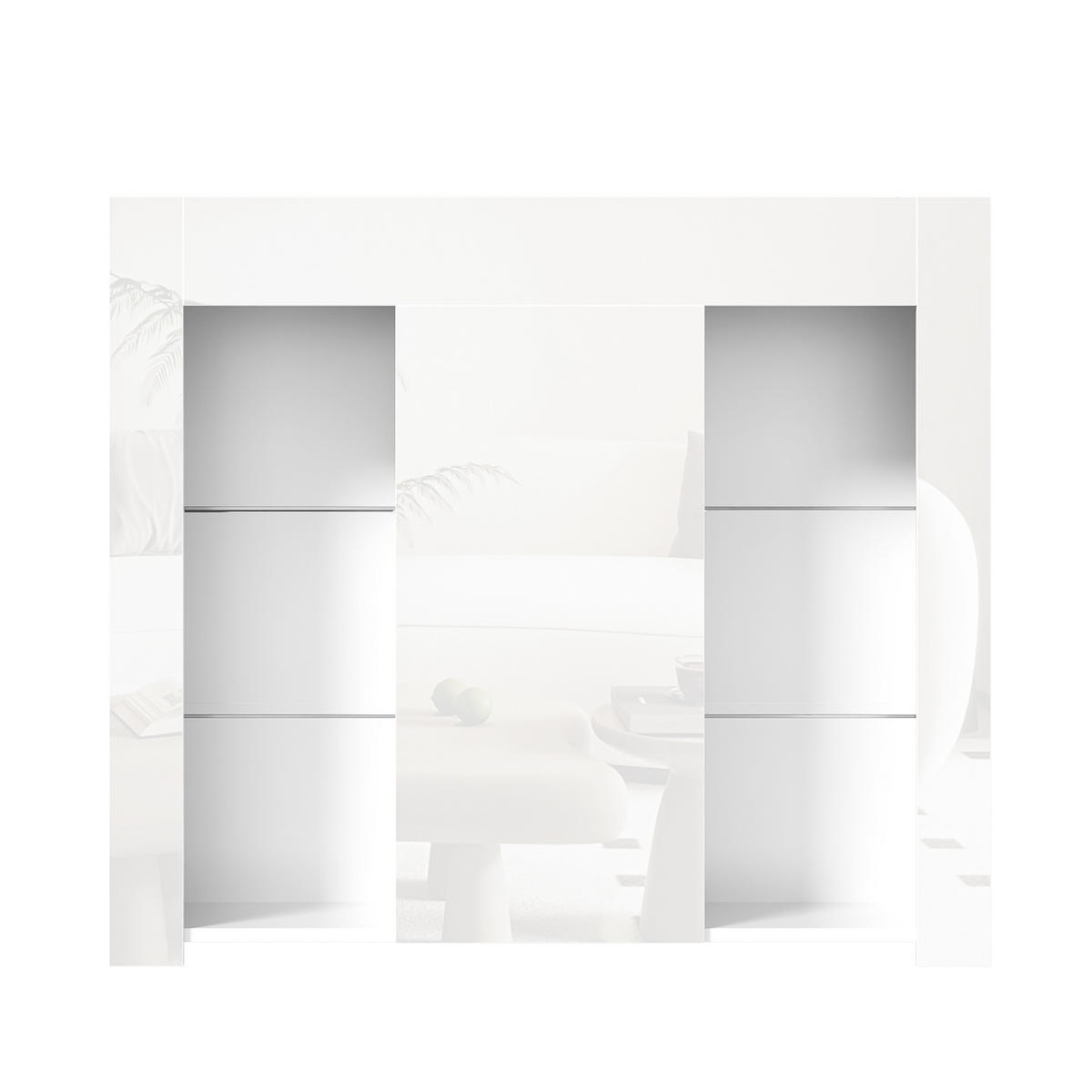 SIDEBOARD in Weiß mit Hochglanz-Front und Glasregalen, kompaktes Buffet mit Tür, 95/35/83 cm, Weiß - Weiß, Holzwerkstoff (95/83/35cm) - Redom