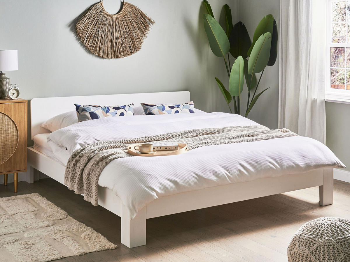 BETT mit Lattenrost 180x200 cm Weiß Royan - Weiß, Holz (180/200cm) - Beliani