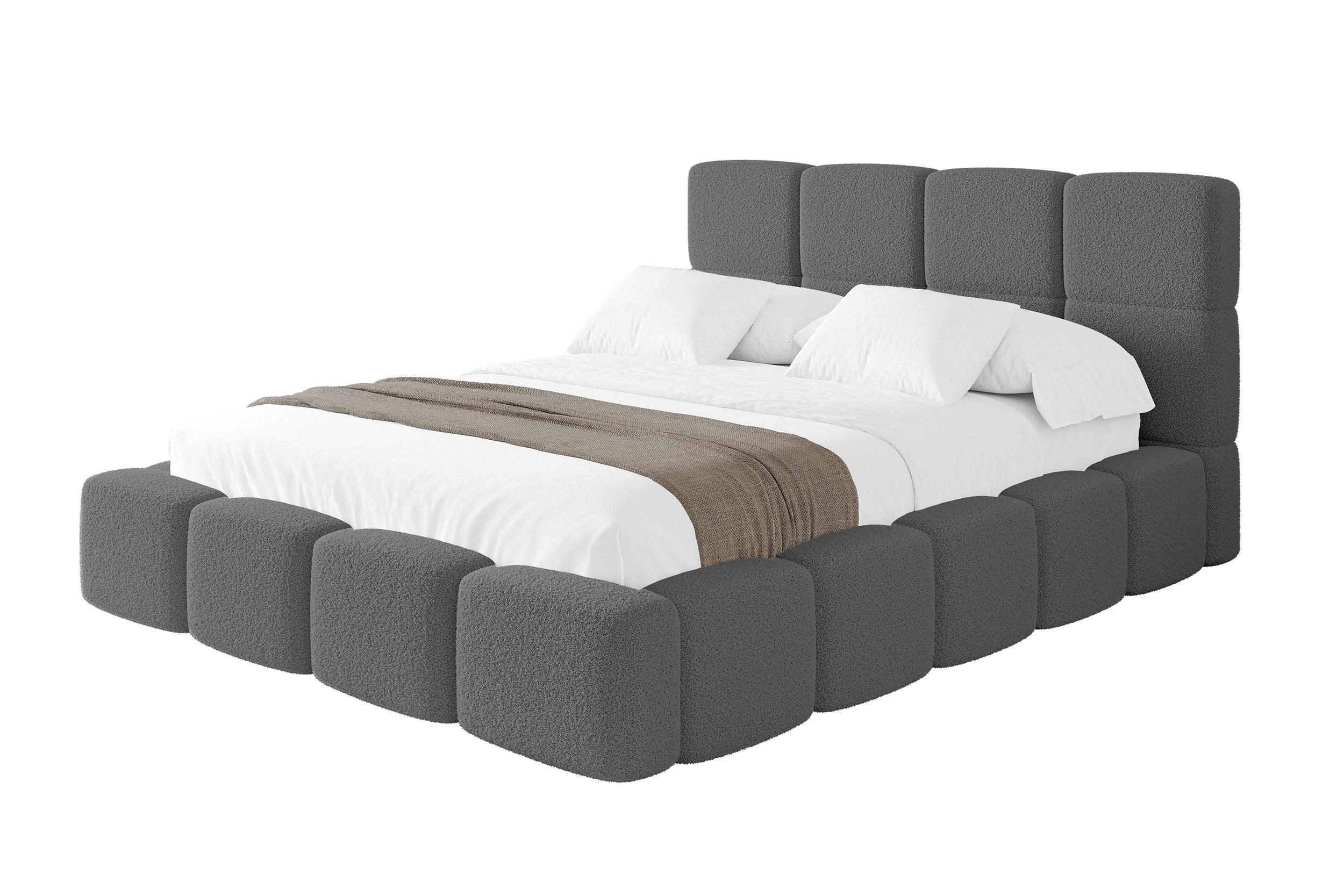 POLSTERBETT mit Bettkasten und Lattenrost mit Kopfteil, Boxbett ohne Matratze, mit Stauraum - NATA 160x200 Grau - Grau, Holzwerkstoff/Textil (160/200cm) - ALTDECOR