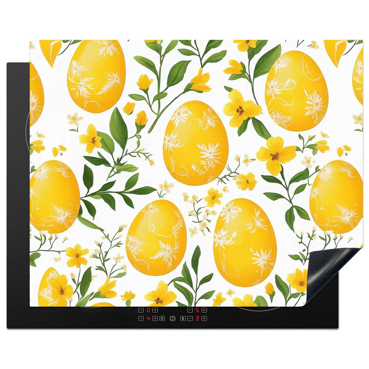 HERDABDECKPLATTE Blumen - Ostereier - Gelb Herdabdeckung Induktionsfeld 65x52 cm - Gelb, Kunststoff (65/52/0.2cm) - MuchoWow