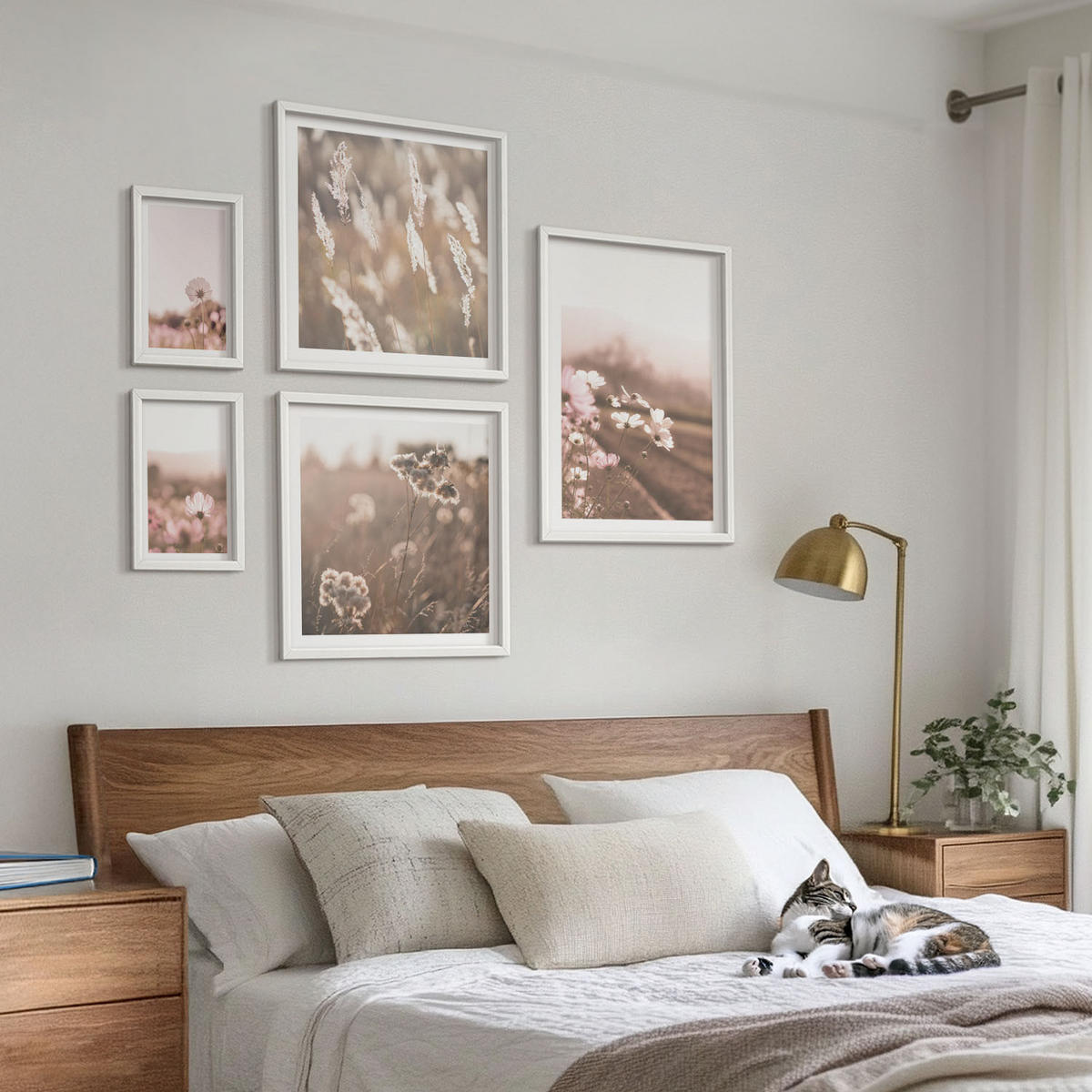 WANDBILDER 5er-Set - 50x50 cm & 20x30 cm & 40x60 cm Weißer Rahmen - Wildblumen auf den Wiesen im Sommer - Weiß, Kunststoff (40/60cm) - ArtPrintCave