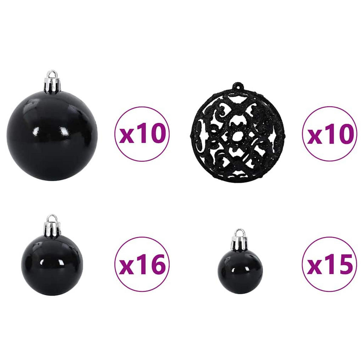 WEIHNACHTSKUGELSET 120 -teilig Schwarz Kunststoff - Schwarz, Kunststoff (6/27/6cm) - vidaXL