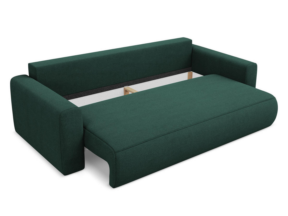 3-SITZER SOFA mit Schlaffunktion Strukturstoff Stoff Grün - Dunkelgrün/Schwarz, Kunststoff/Textil (238/82/105cm) - Makamii