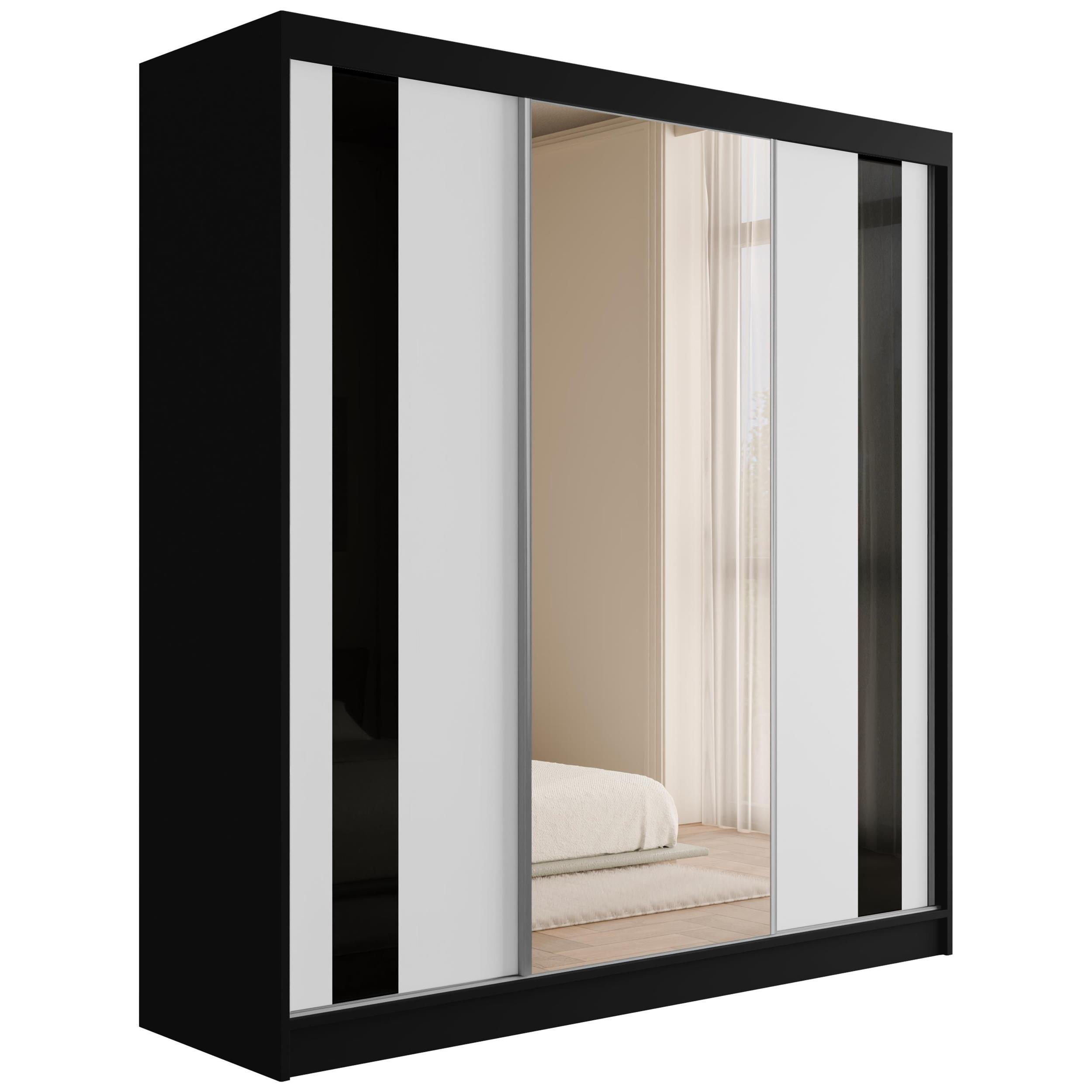 KLEIDERSCHRANK mit Spiegel V2-VITA 215x200 cm - Schwarz - Schwarz, Holzwerkstoff (200/215/61cm) - ALTDECOR