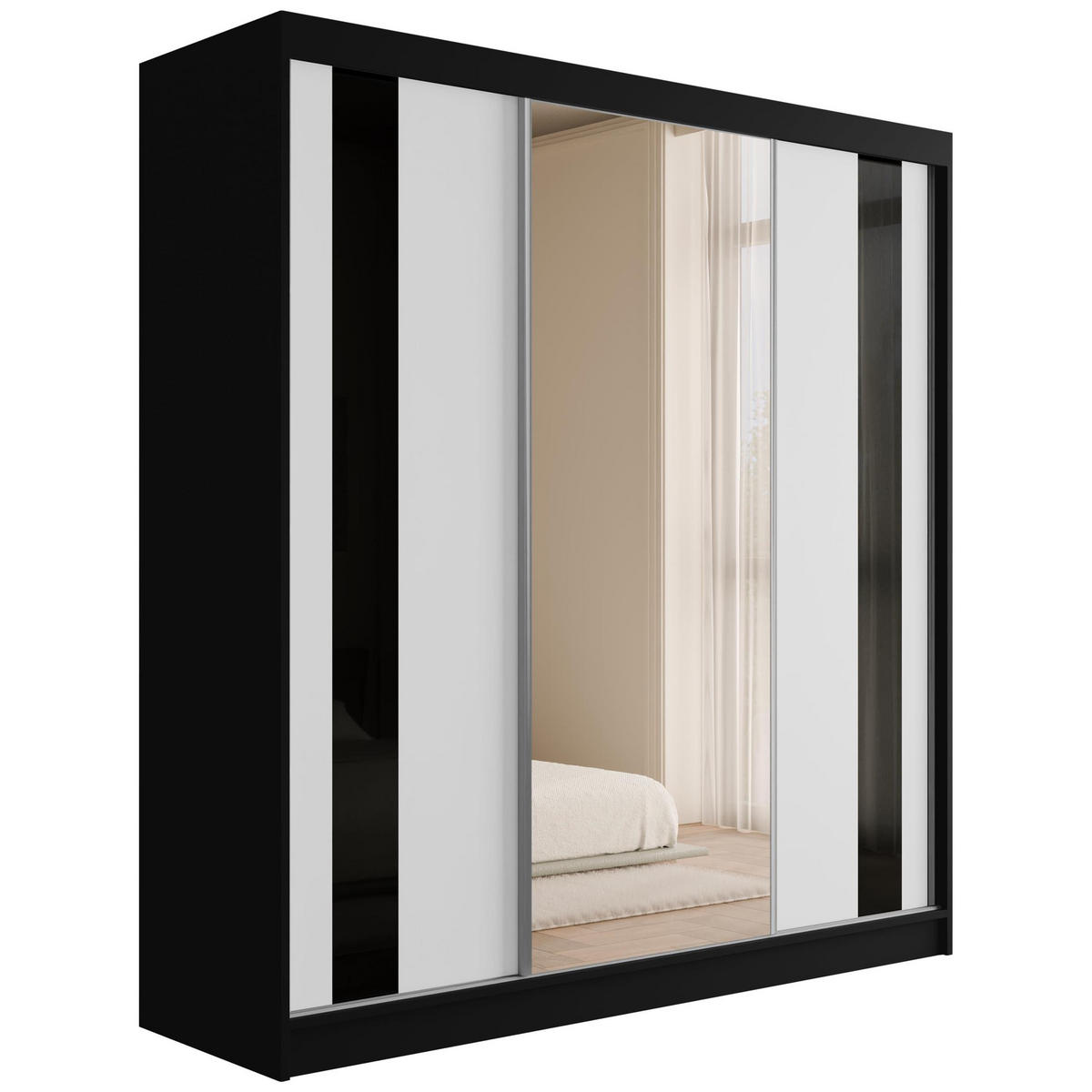 KLEIDERSCHRANK mit Spiegel V2-VITA 215x200 cm - Schwarz - Schwarz, Holzwerkstoff (200/215/61cm) - ALTDECOR