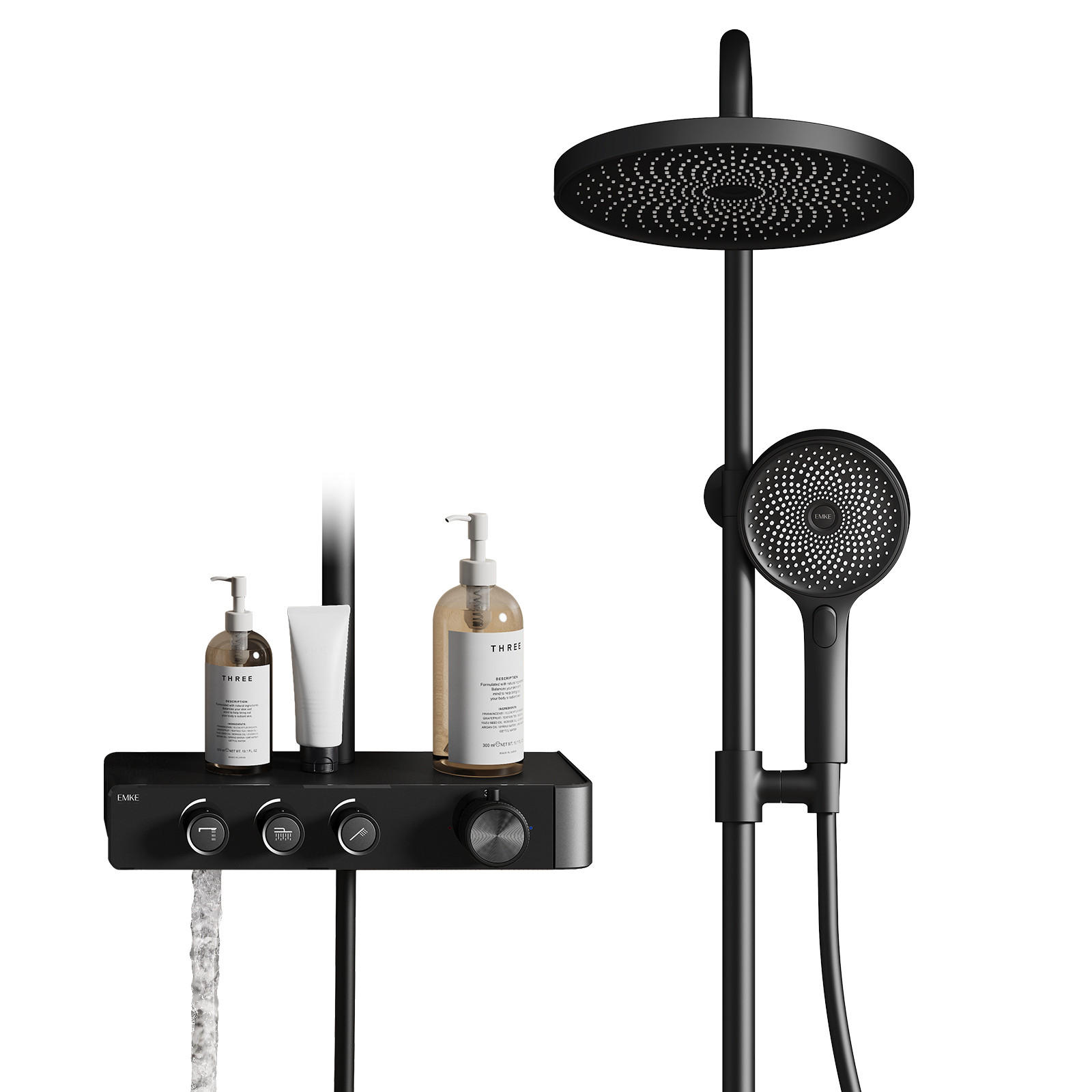 ÜBERKOPFBRAUSESET mit Thermostat Runde Überkopfbrause Vielseitig Schwarz - Schwarz, Metall (35.5/119/40cm) - EMKE