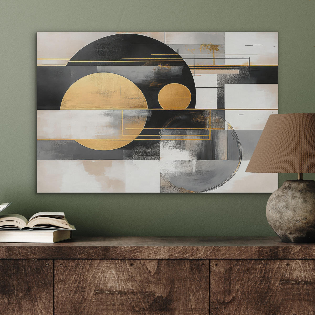 AKUSTIKBILD Abstrakt - Gold - Silber - Formen - Ästhetisch - Modern Wanddeko 70x50 cm - Goldfarben, Kunststoff (70/50/0.9cm) - MuchoWow