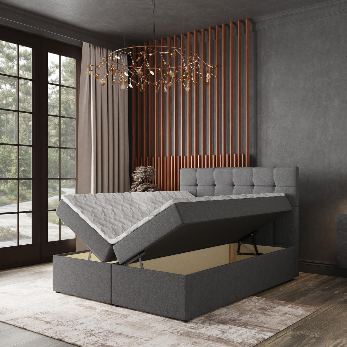 BOXBETT PALMA 160x200 cm mit Matratze und Topper - Hellgrau - Hellgrau, Holz (160/200cm) - MASSENO