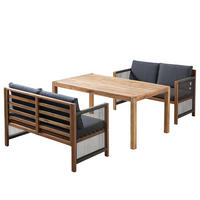 DINING-LOUNGESET - Akazie massiv / Polyester - Braun / Grau - 3-teilig - Braun/Grau, Holz/Textil - home24