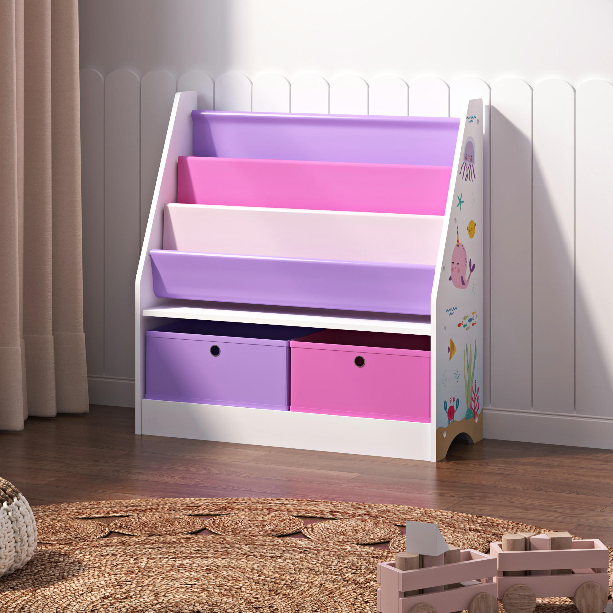 KINDERREGAL Neda - Pink/Lila, Holzwerkstoff/Textil (71/74/23cm) - [en.casa]