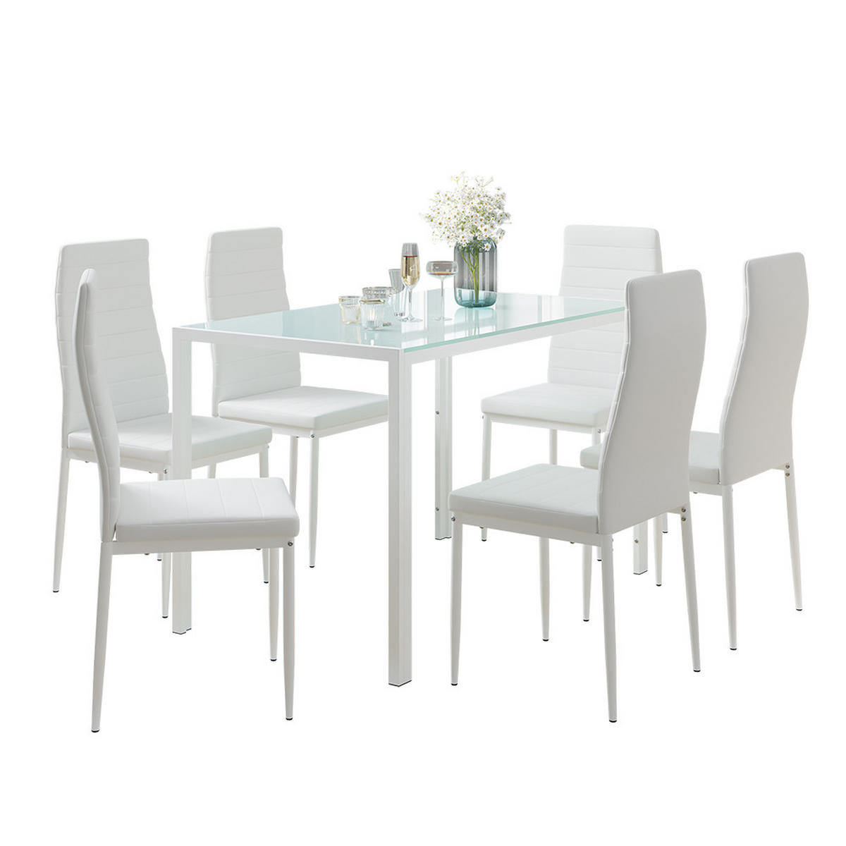 ESSTISCH-SET Grand Weiß 120 x 75 cm mit 6 Stühlen - Weiß, Metall (120/70/75cm) - Vicco