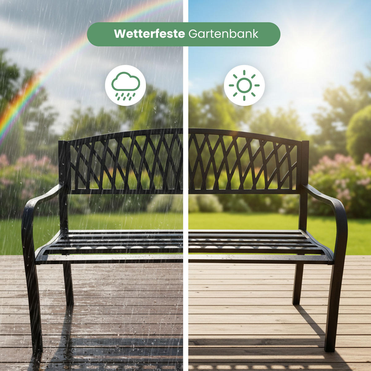 GARTENBANK ARCADIA Schwarz 127 x 86 x 62 cm - Schwarz, Metall (127/86/62cm) - Akord