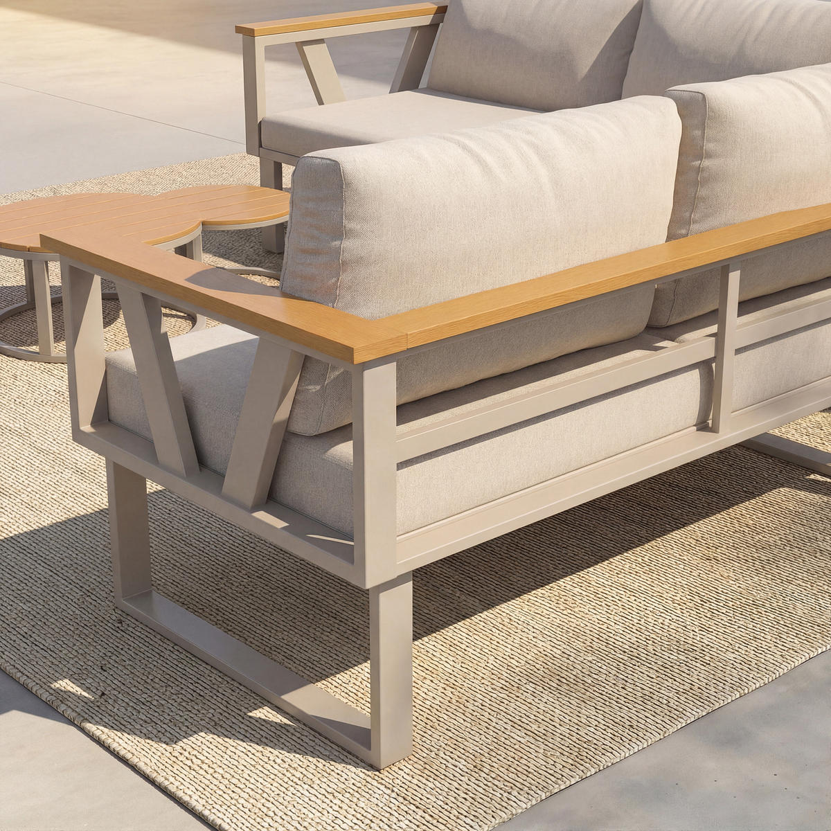 LOUNGESITZSET, 2er-Set, Verstellbare Füße, Metallbasis, Beige - Beige, Metall - FLIEKS