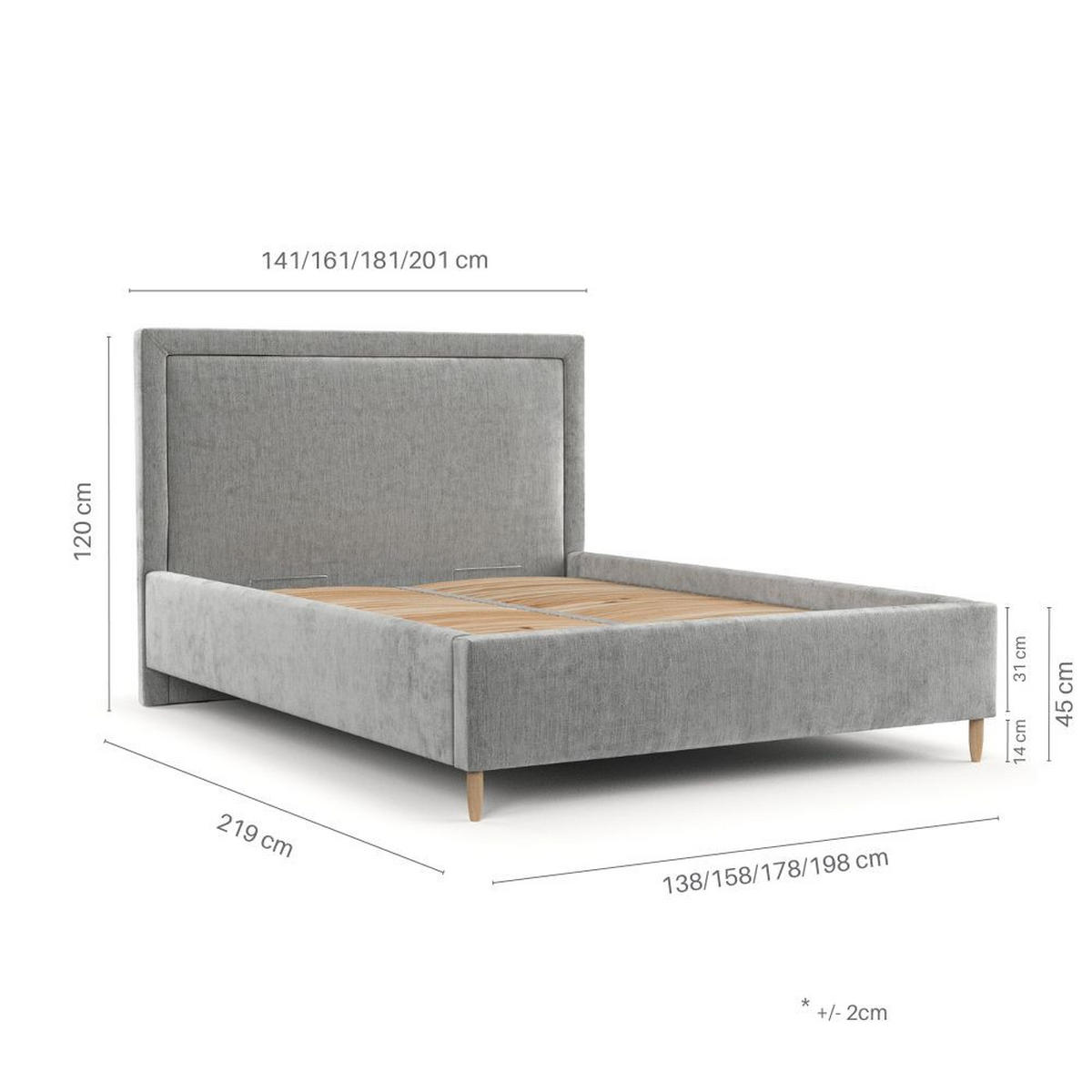 POLSTERBETT Vega 140/200 cm Grau im Neve Stoff - Naturfarben/Grau, Holz/Holzwerkstoff (140/200cm) - AltaBeds