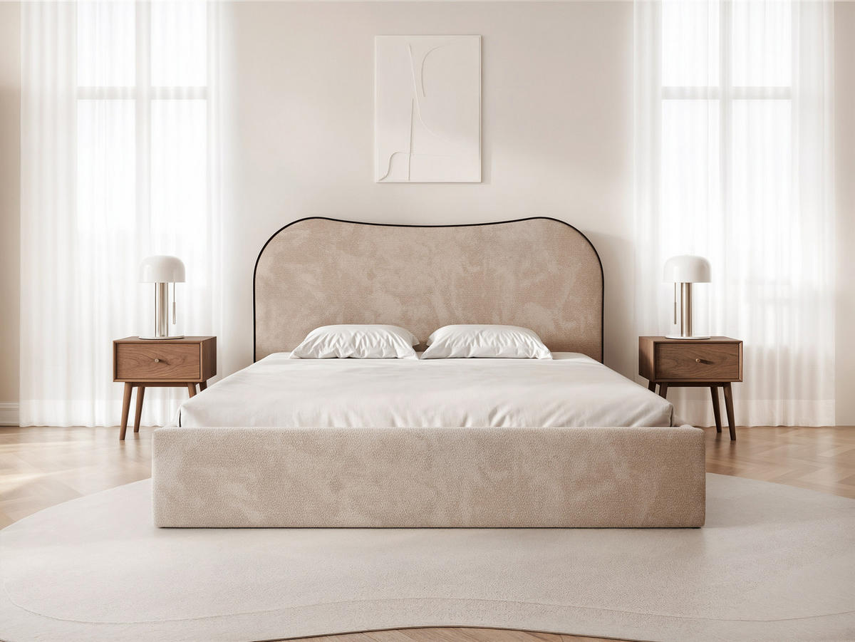 POLSTERBETT Rotello 140x200 cm Beige Chenille Stoff – (Bettkasten, Lattenrost) - Beige, Holz/Holzwerkstoff (140/200cm) - Ravio