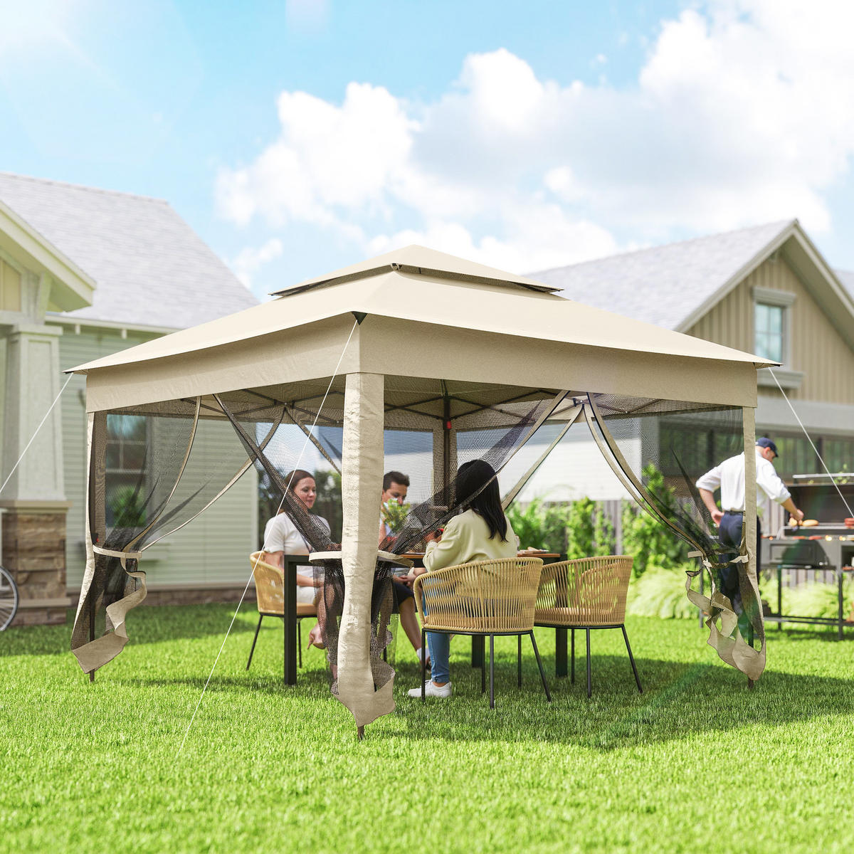 PAVILLON DE-13990 Pop-up 3/3 m, Doppeldach, Moskitonetze Creme - Creme, Textil (325/270/325cm) - ComfortXL
