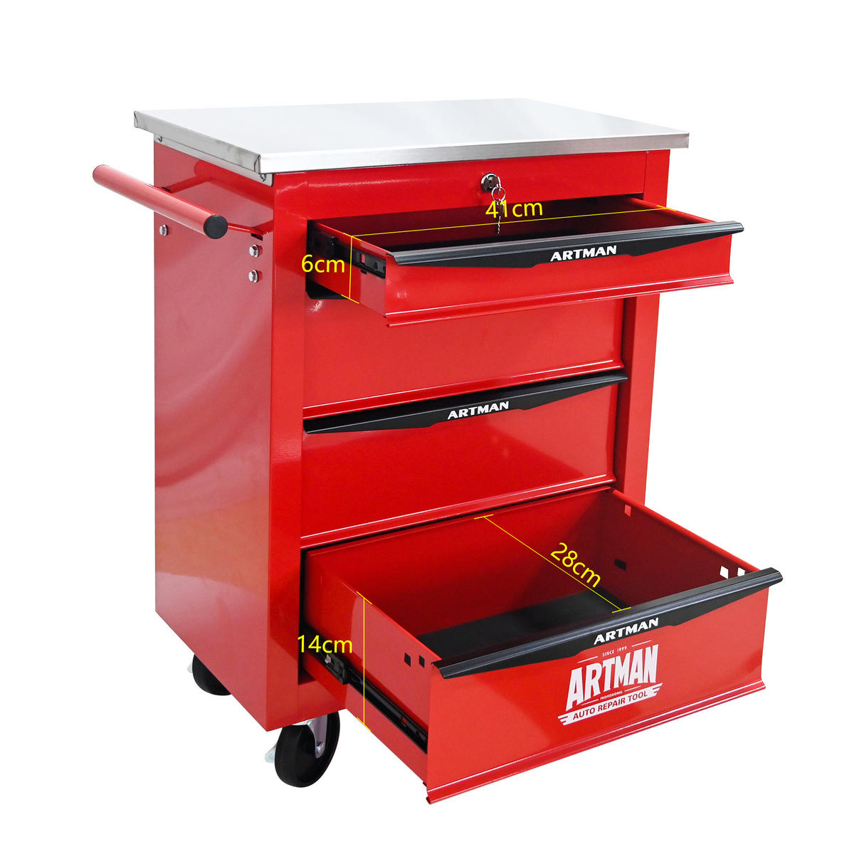 KOMBINATIONSKOFFER – 4 Schubladen, rot - Multicolor, Metall (34.5/78/62.5cm) - DCA