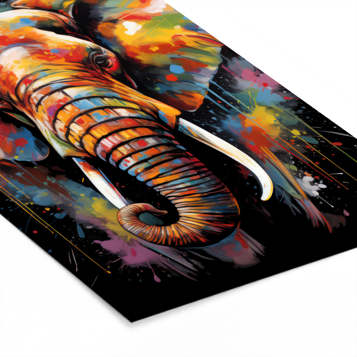 GERAHMTES BILD Elefant - Graffiti - Schwarz - Tiere - Farben 40x60 cm - Schwarz, Papier (40/60cm) - MuchoWow
