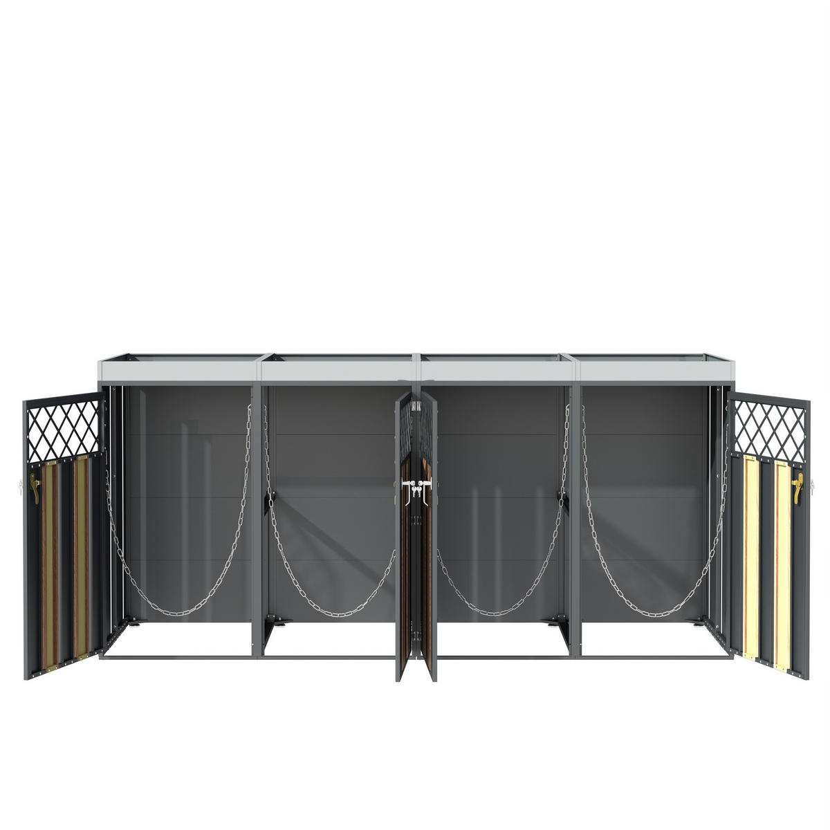 MÜLLTONNENBOX 4 Türen abschließbar Pflanzdach Belüftung - Multicolor, Metall (160/163/264cm) - FLIEKS