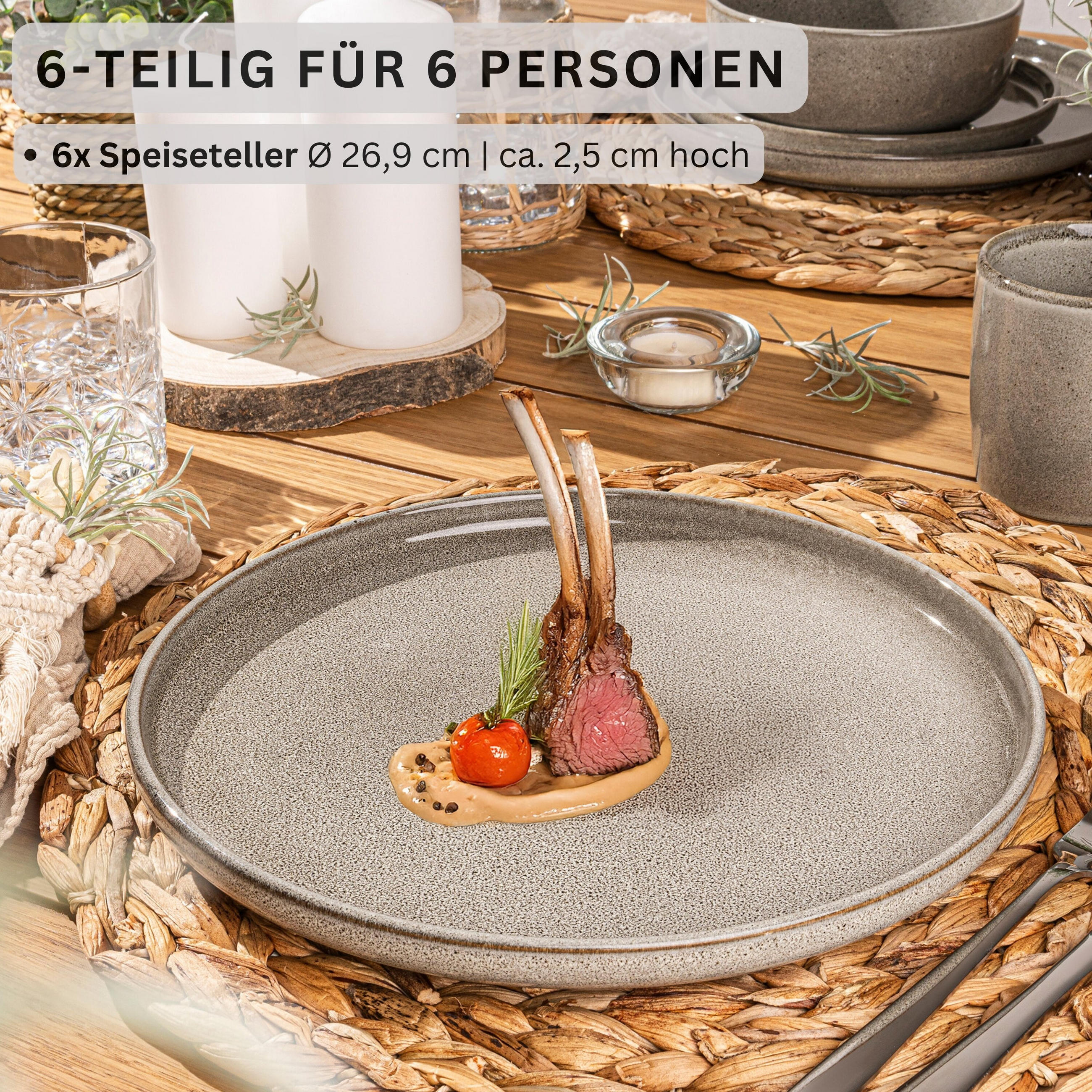SPEISETELLER SET KAIRO CLAY - 6 teilig aus Steingut - Grau, Keramik (35cm) - Sänger