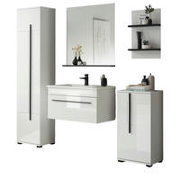 BADMÖBEL-SET weiß Hochglanz schwarz, Badkombination MIT Waschbecken, 190 x 200 cm - Weiß Hochglanz/Schwarz, Holzwerkstoff/Kunststoff (190/200/45cm) - Furn.Design