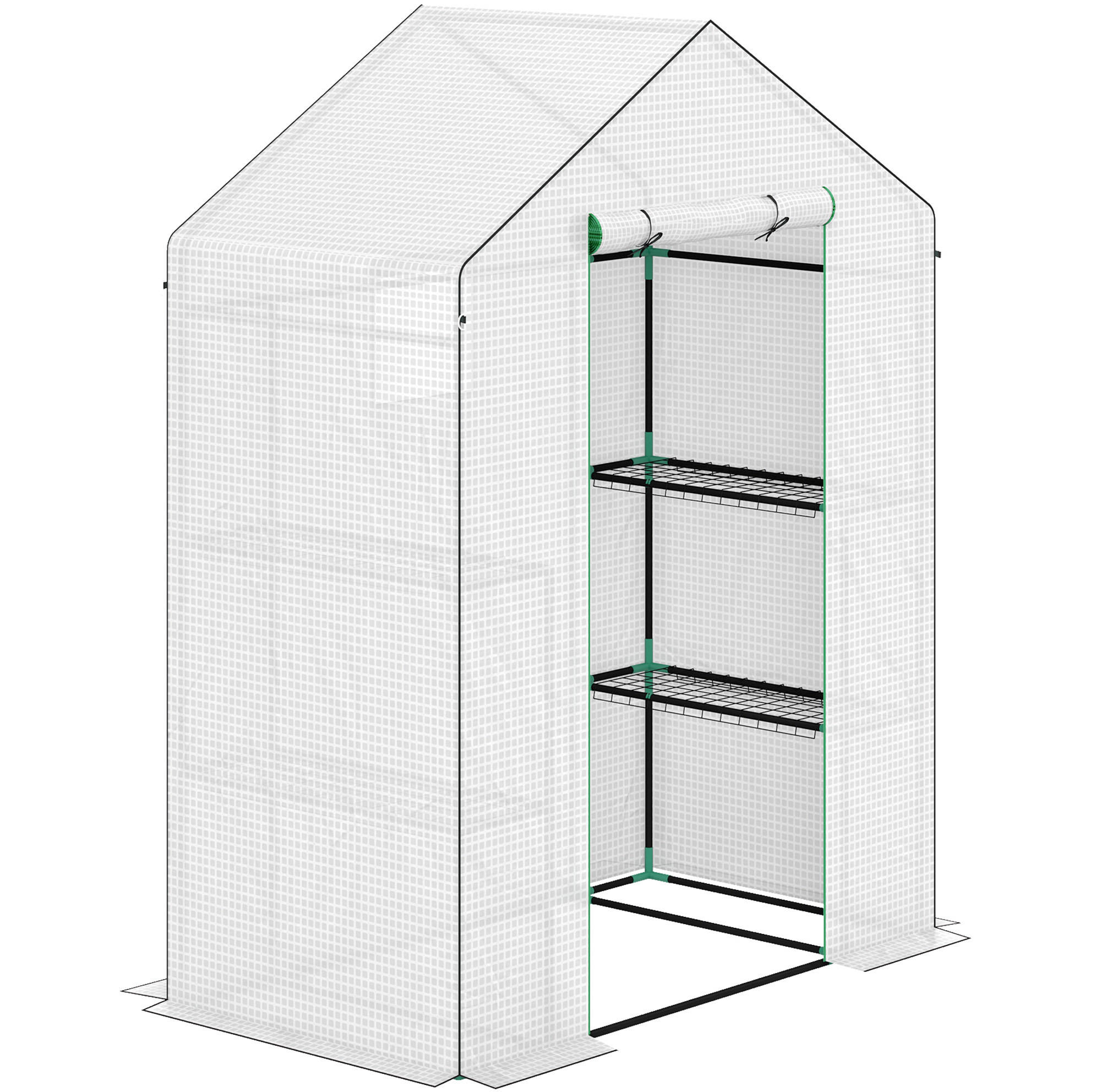 GEWÄCHSHAUS 143/190/74 cm Weiß aus Kunststoff mit Rolltür und Regalen - Weiß, Kunststoff (74/190/143cm) - OKMYHOME