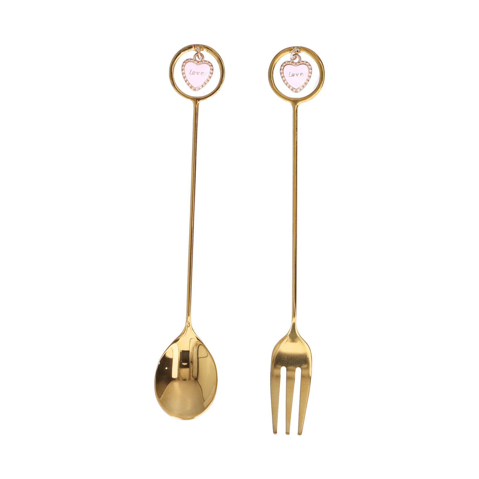 ANHÄNGER-BESTECK-SET 2-teiliges Löffel Gabel mit Aufbewahrungsbox - Goldfarben, Metall