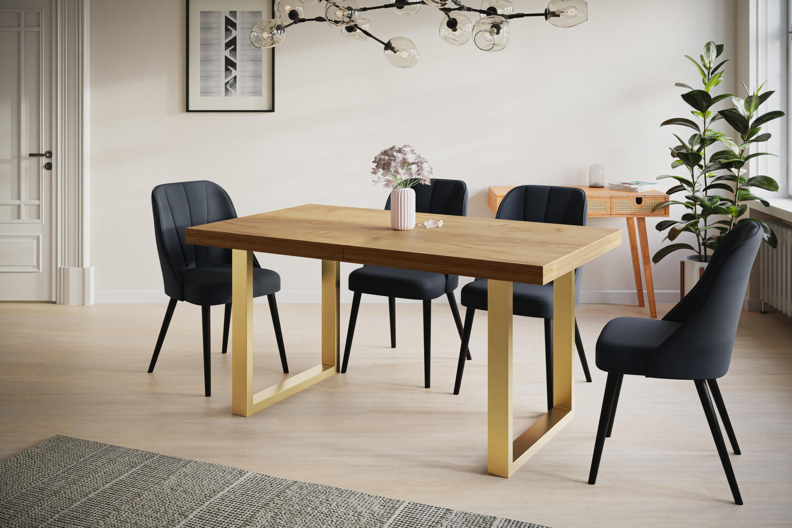 ESSZIMMERTISCH LOFT-U 200X100X77 cm, Farbe: CRAFT, mit Metallbeinen in Farbe Gold - Goldfarben/Braun, Holzwerkstoff (200/100/77cm) - Alpi-Möbel