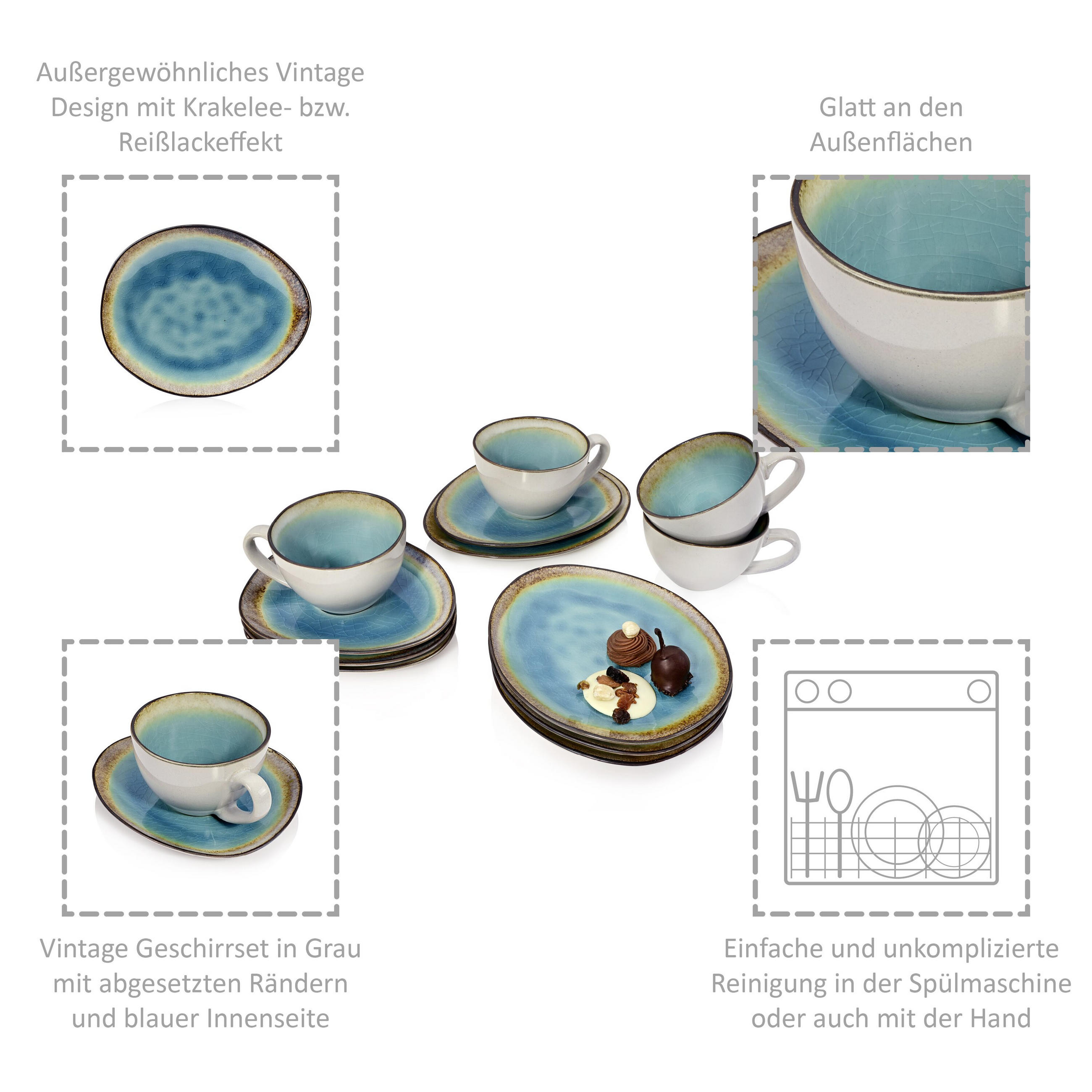 KAFFEESERVICE CAPRI - 12 teilig aus Steingut - Pastellblau, Keramik (31/24/24cm) - Sänger