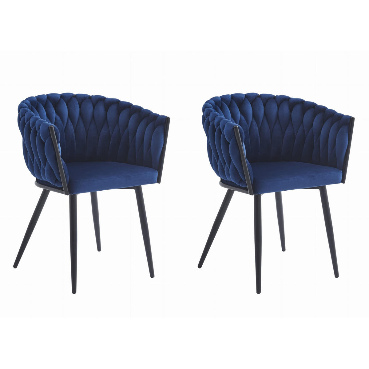 STUHL ARONA 2-er Set, Blau, Schwarze metallische Beine - Blau, Textil/Metall (61/79/55cm) - Komodee