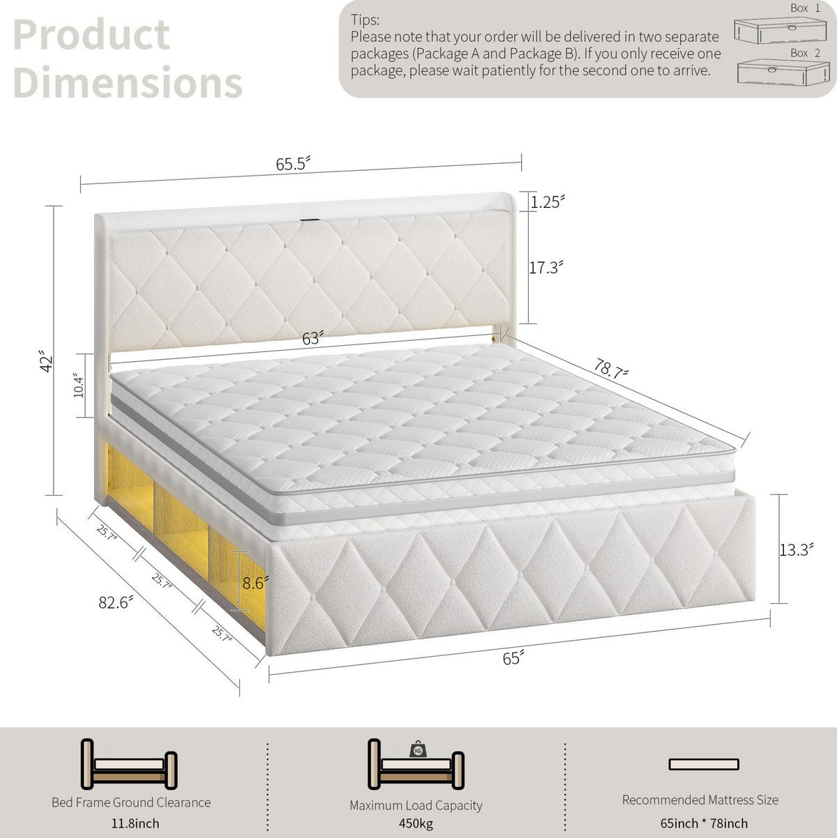 POLSTERBETT 160/200 cm mit USB-Anschluss, LED-Beleuchtung und Stauraum, Weiß - Weiß, Textil (160/200cm) - Redom