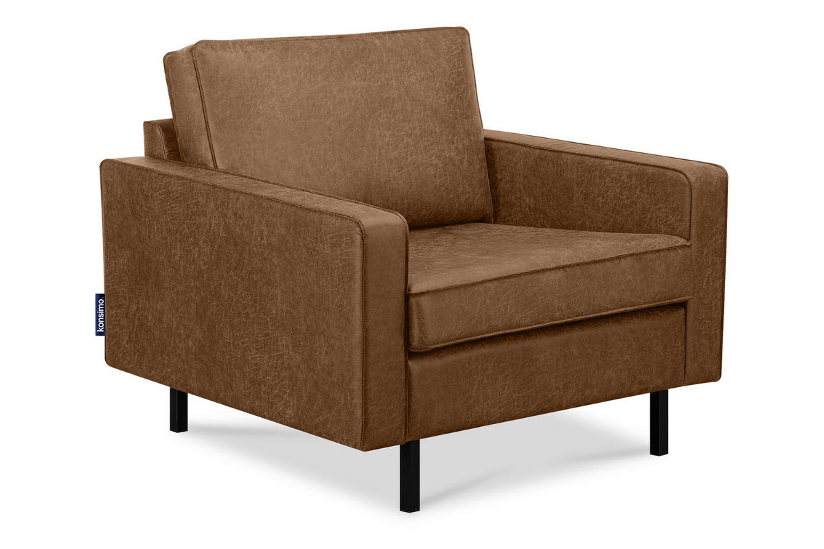 SESSEL INVIA mit Armlehnen auf hohen Metallbeinen vintage, Lederoptik-Stoff, Braun - Schwarz/Braun, Textil (98/87/98cm) - KONSIMO®