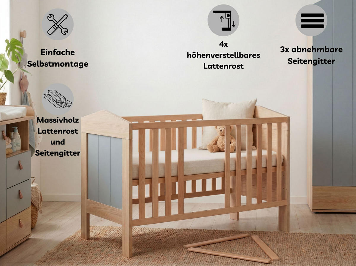 BABYZIMMER Mega-Set Roofy 6-tlg. 1-türig - Salbeigrün/Eichefarben, Leder/Holz (1/1/1cm) - arthur berndt