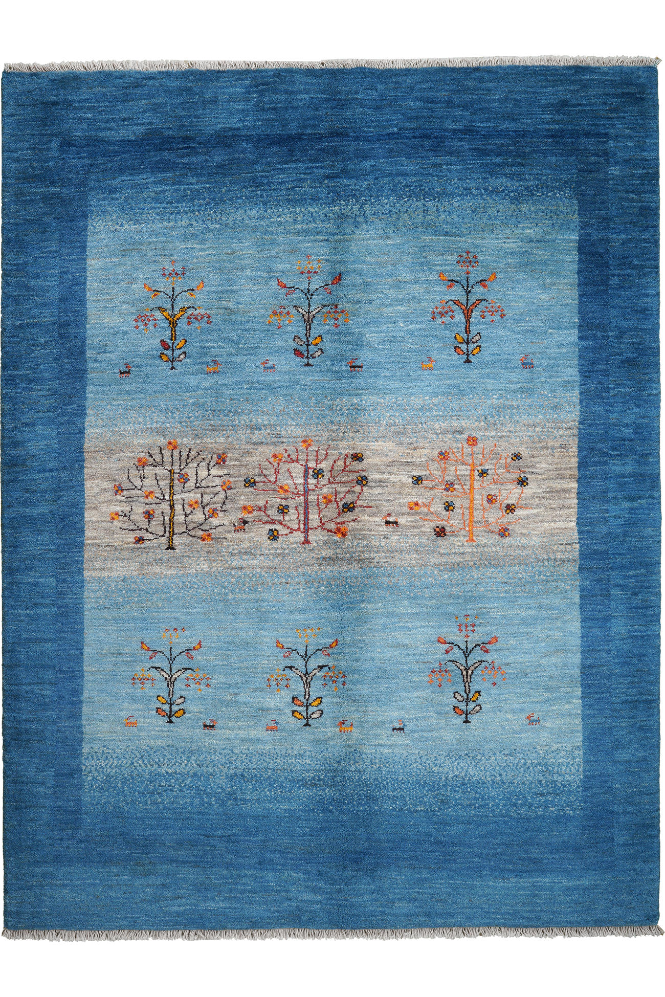 TEPPICH Rizbaf Blau 207/156 cm Schurwolle - Blau, Textil (156/207cm) - Looma