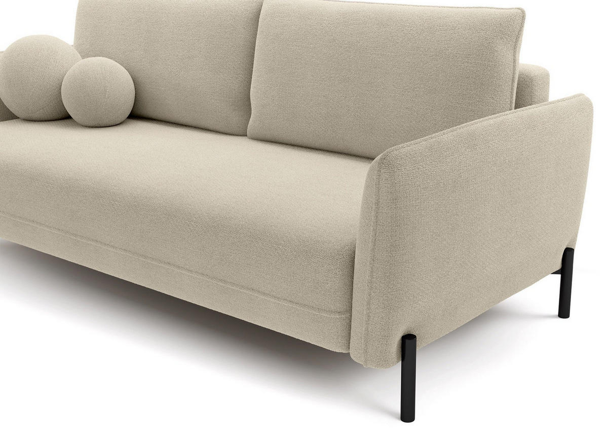 SOFA Veruco Hellbeige mit Schlaffunktion - Ecru/Schwarz, Textil/Metall (234/90/100cm) - Selsey