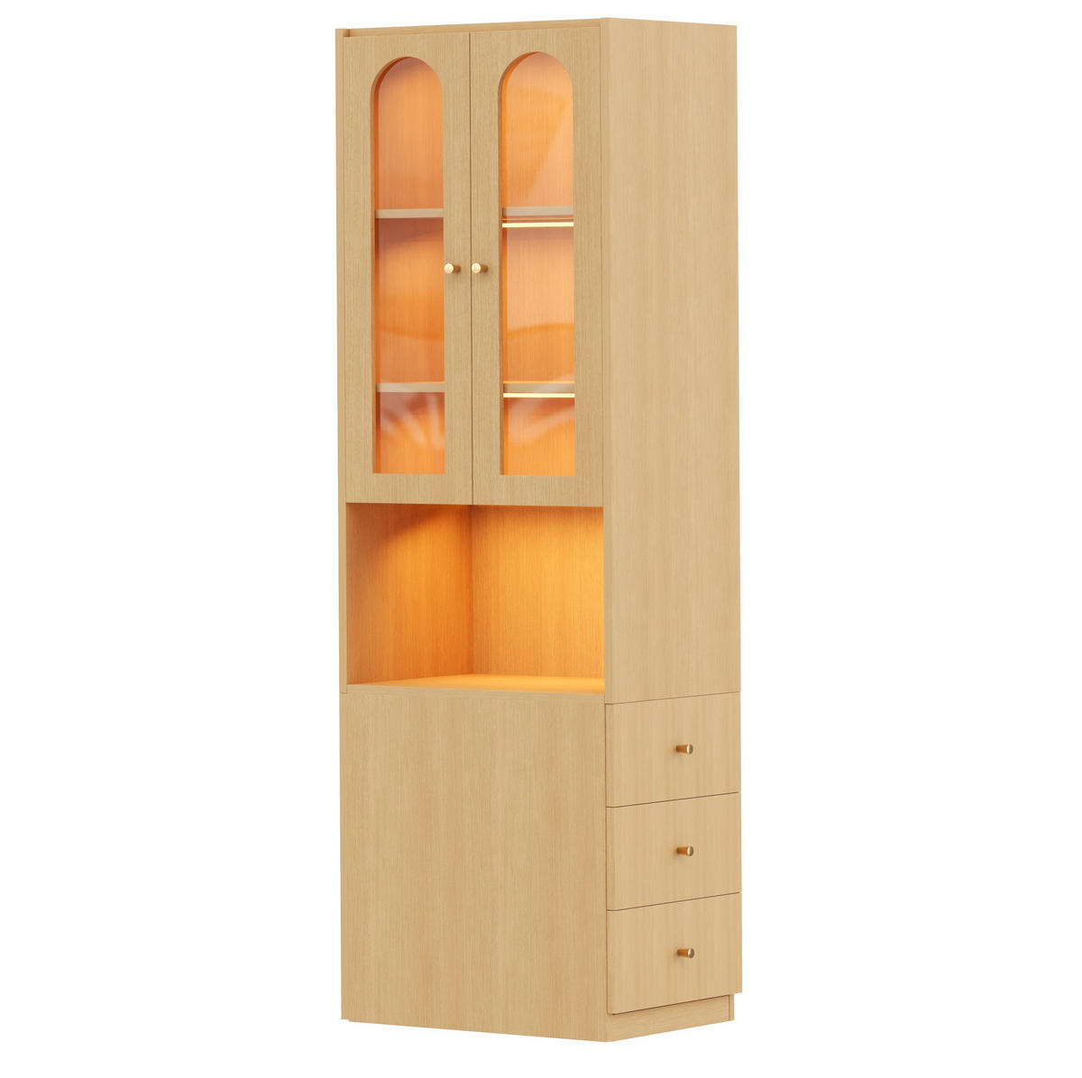 HIGHBOARD 60/40/200 cm in Eichefarben mit LED-Beleuchtung und GlasHighboard - Eichefarben, Holzwerkstoff (60/200/40cm) - Flora Grace