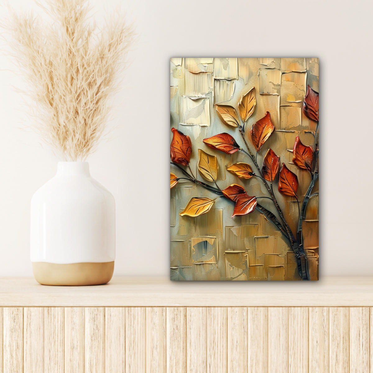 LEINWANDBILD Baum - Abstrakt - Natur - Kunst Deko Wohnzimmer 20x30 cm - Goldfarben, Textil (20/30cm) - MuchoWow