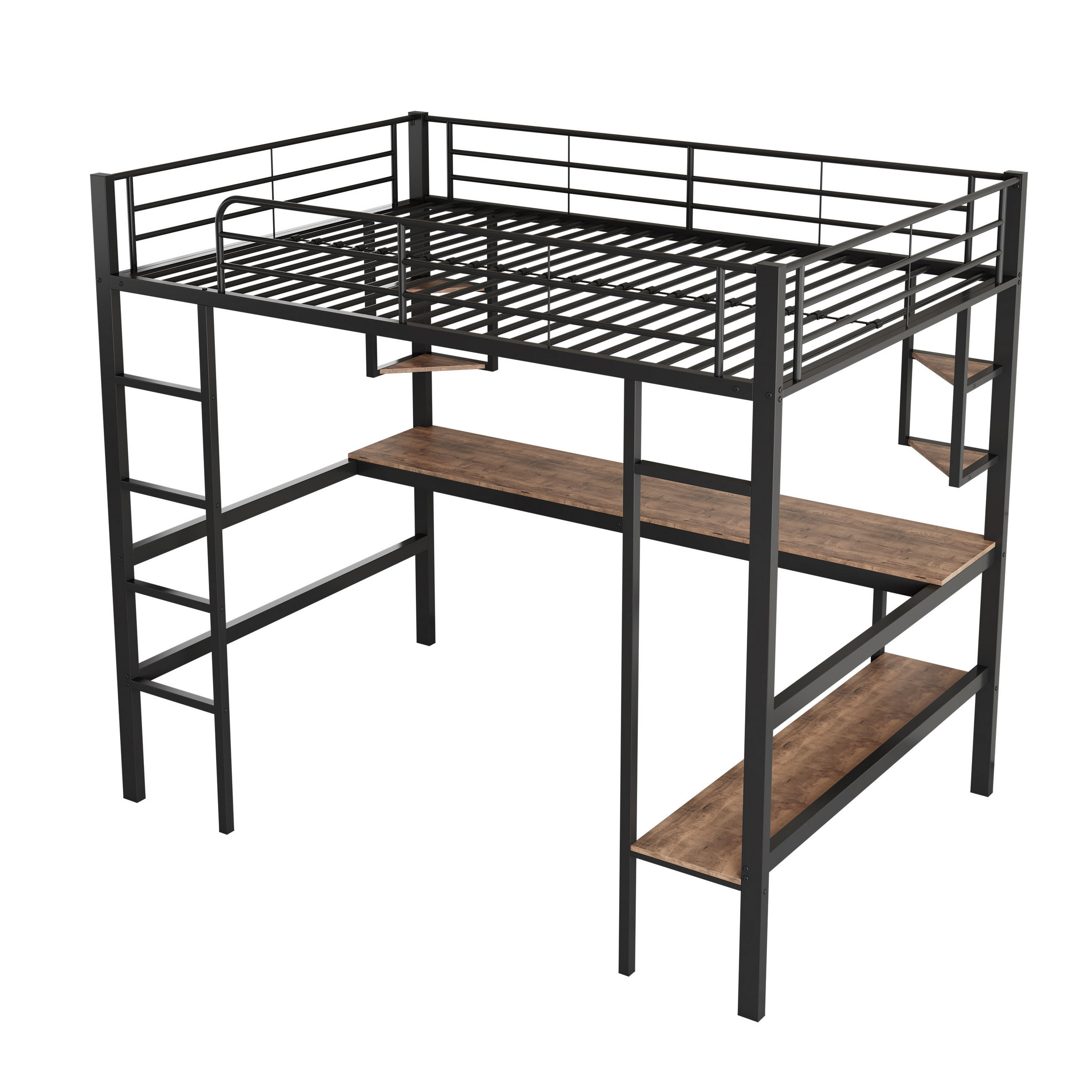 HOCHBETT 90/200 cm DE-04578, mit Schreibtisch, 4 Regalen und Bücherregal in Schwarz - Schwarz, Metall (90/200cm) - ComfortXL