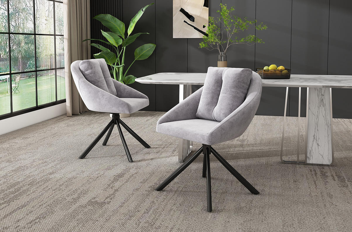 DREHSTUHL 2er-Set Grau aus Samt mit Rollen - Grau, Metall (62.23/49.53/72.39cm) - OKMYHOME