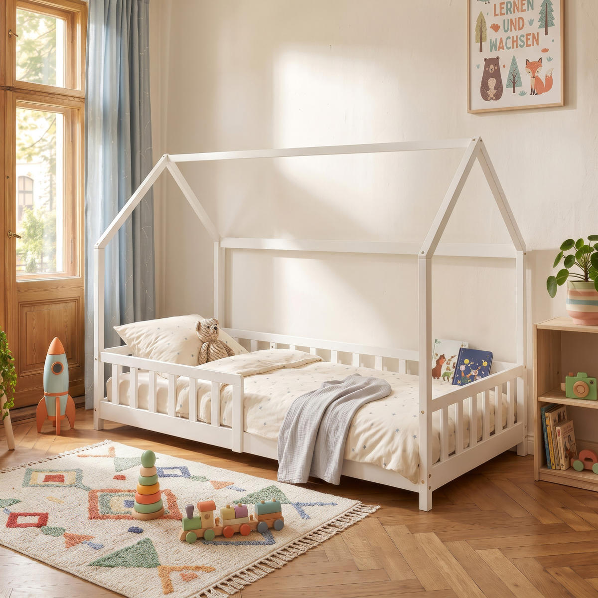 HAUSBETT Hesel - Weiß, Holz (90/200cm) - [en.casa]