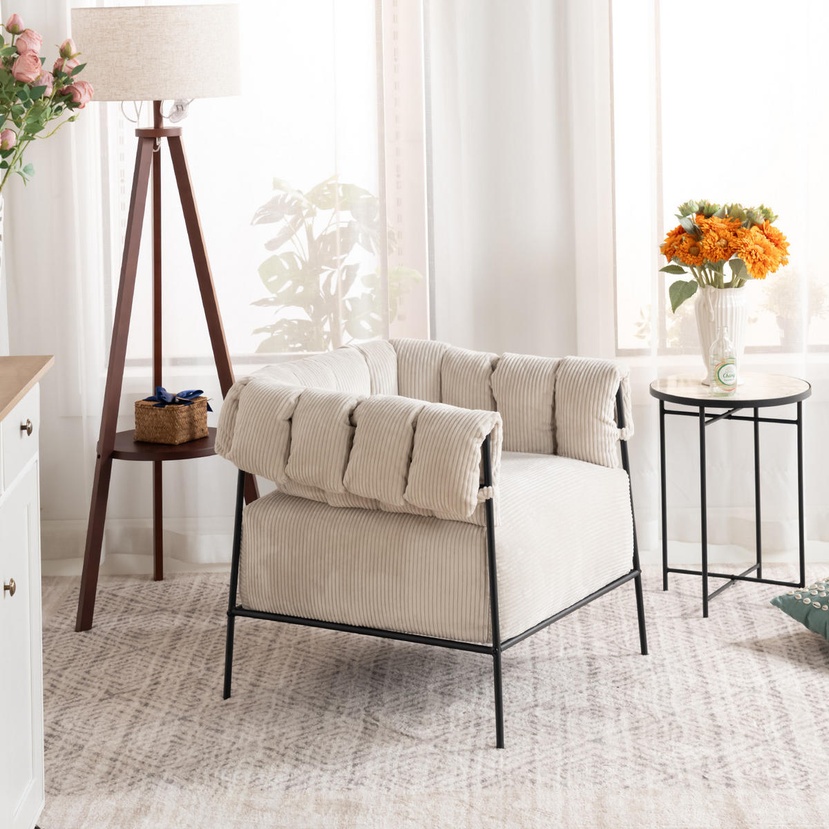 LOUNGESESSEL in Cord Beige - Beige, Metall (74/72.5/71cm) - Meubles Cosy