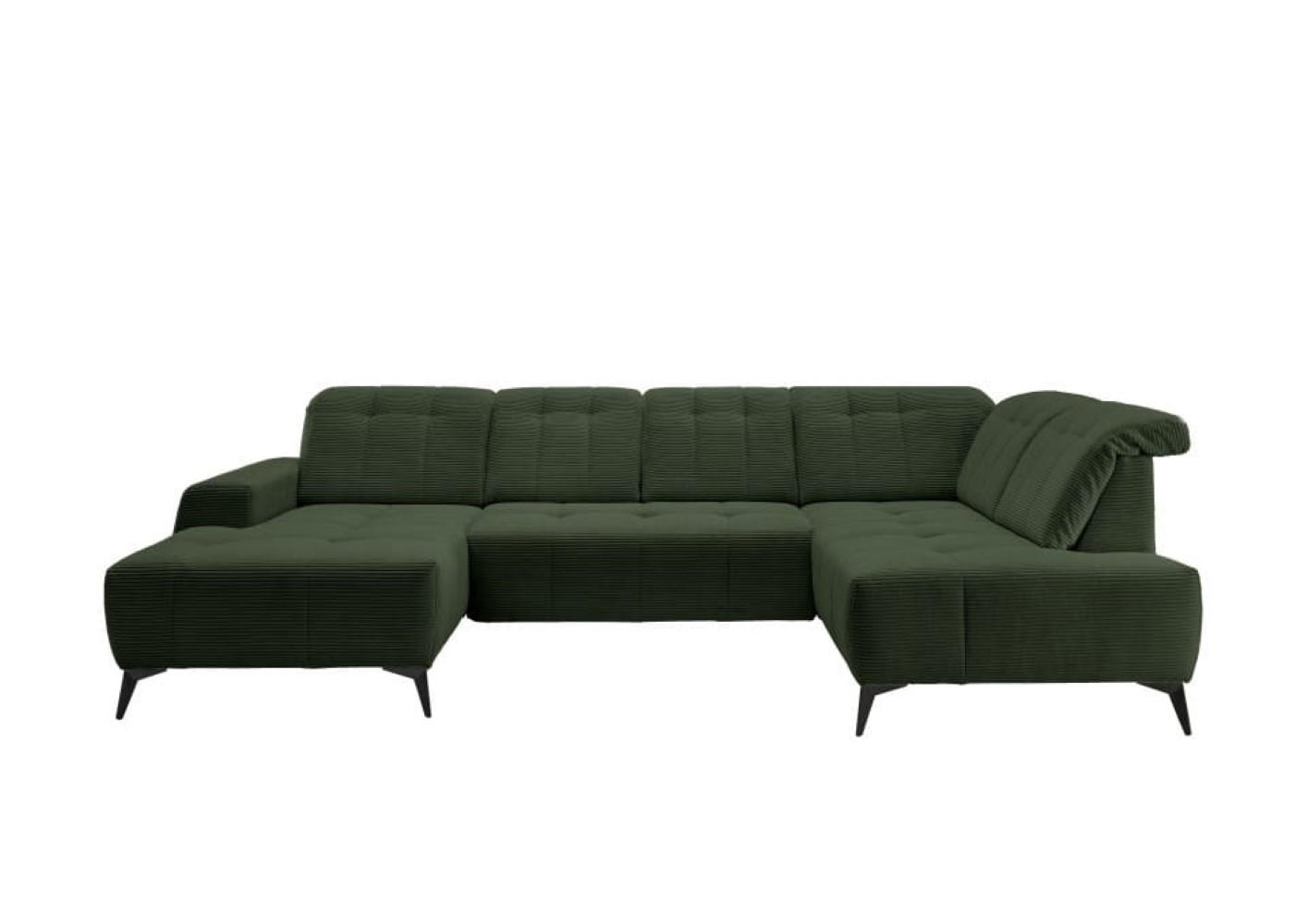 WOHNLANDSCHAFT mit elektrisch verstellbare Relaxfunktion, Cord-Stoff - Schwarz/Grün, Textil/Metall (200/104/337cm) - myHomelando