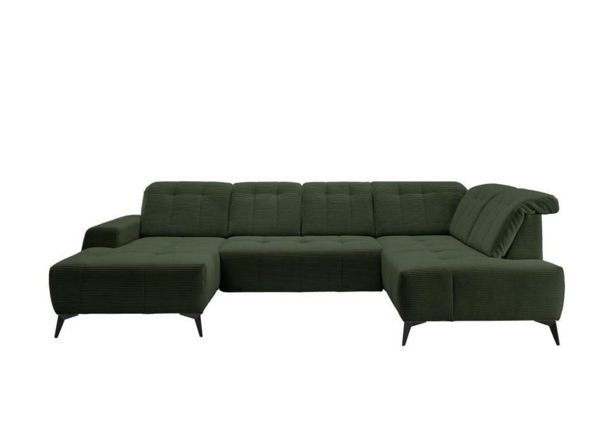 WOHNLANDSCHAFT mit elektrisch verstellbare Relaxfunktion, Cord-Stoff - Schwarz/Grün, Textil/Metall (200/104/337cm) - myHomelando
